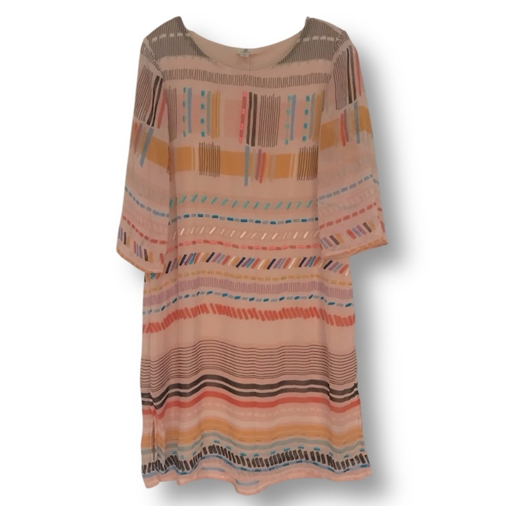VERSONA Multicolor Chiffon Shift Dress with Half Sleeves